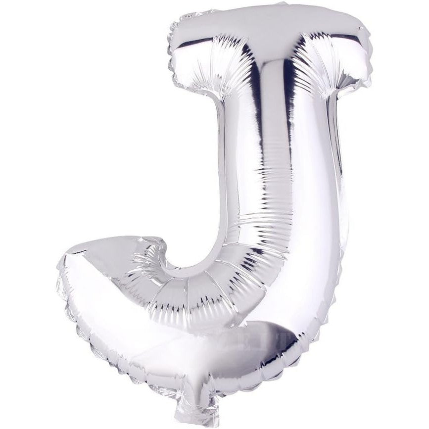 Balon Folie Metalizata Litera J, Decoratiuni Petrecere, Umflare Heliu sau Aer, Aluminiu, Inclus Pai, 80 cm, Argintiu