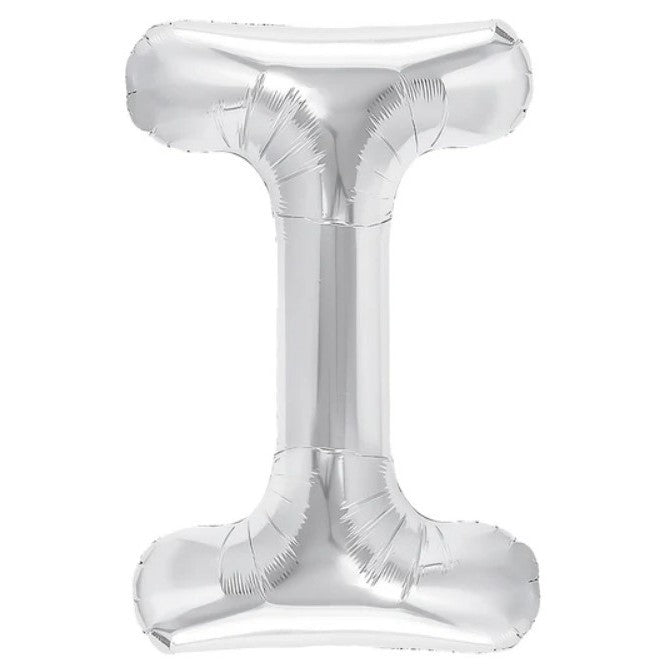 Balon Folie Metalizata Litera I, Decoratiune Petrecere Aniversara, Umflare cu Heliu sau Aer, Include Pai, Aluminiu, 80 cm, Argintiu
