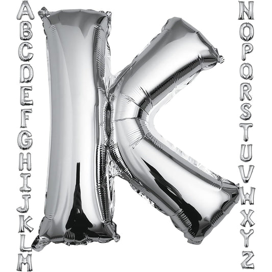 Balon Folie Metalizata Litera K, Umflare Heliu sau Aer, Material Rezistent, Pai Inclus pentru Umflare, Argintiu, 80 cm