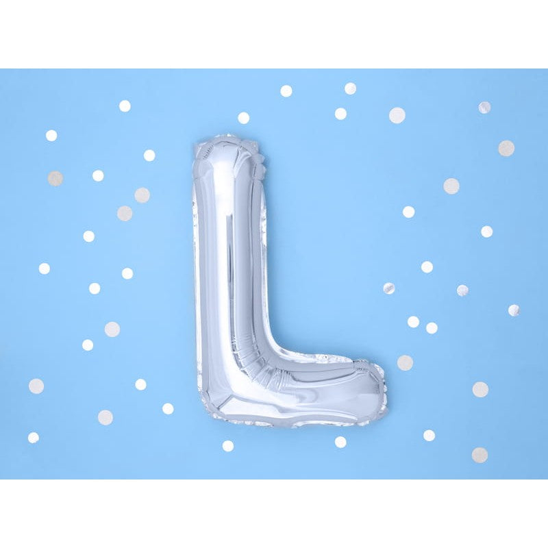 Balon Folie Metalizata Litera L, Inaltime 80 cm, Compatibil Heliu sau Aer, Pai de Umflare Inclus, Argintiu