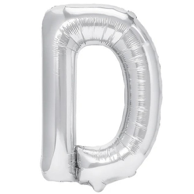 Balon Folie Metalizata Litera D, Decoratiune Petrecere Aniversara, Umflare Aer sau Heliu, Aluminiu, Inaltime 80 cm, Argintiu