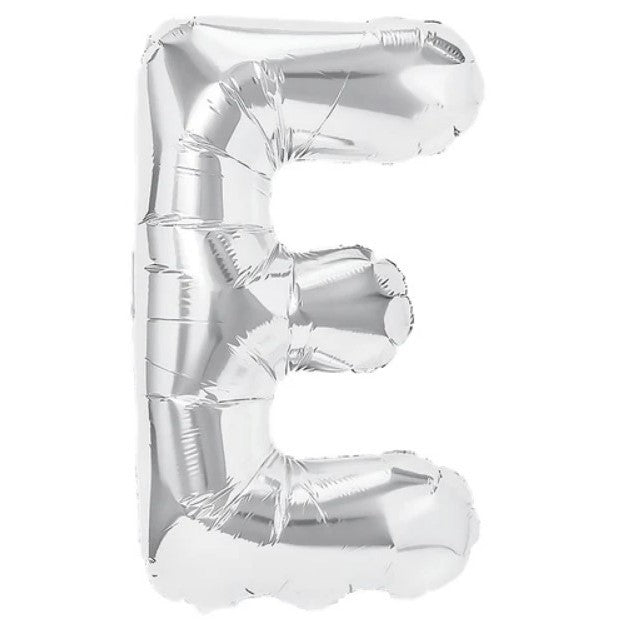 Balon Folie Metalizata Litera E, Umflare Heliu sau Aer, Aluminiu Rezistent, Inclus Pai Umflare, 80 cm, Argintiu