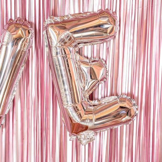 Balon Folie Metalizata Litera E, Umflare Heliu sau Aer, Aluminiu Rezistent, Inclus Pai Umflare, 80 cm, Argintiu