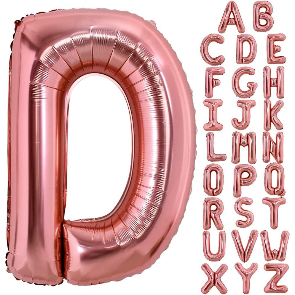 Balon Folie Metalizata Litera D, Decoratiune Petrecere Aniversara, Aluminiu, Rezistent la Heliu si Aer, Pai Umflare Inclus, 80 cm, Rose Gold