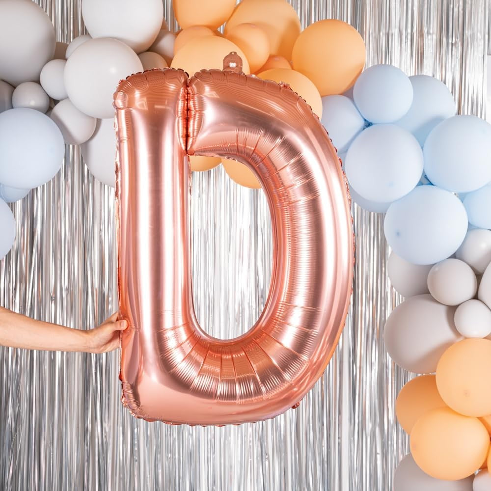 Balon Folie Metalizata Litera D, Decoratiune Petrecere Aniversara, Aluminiu, Rezistent la Heliu si Aer, Pai Umflare Inclus, 80 cm, Rose Gold