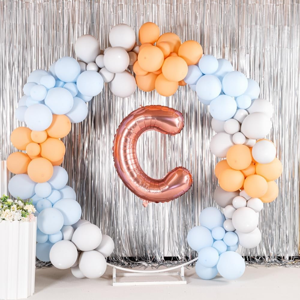 Balon Folie Metalizata Litera C, Model Aniversar Pentru Aer sau Heliu, Folie Aluminiu Rezistenta, Include Pai Umflare, 80 cm, Rose Gold
