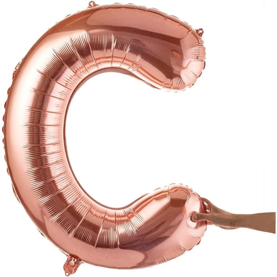 Balon Folie Metalizata Litera C, Model Aniversar Pentru Aer sau Heliu, Folie Aluminiu Rezistenta, Include Pai Umflare, 80 cm, Rose Gold