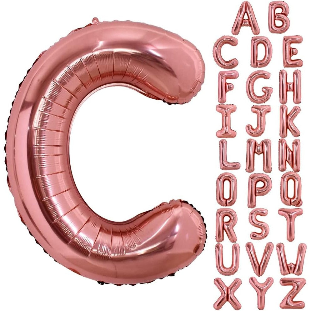 Balon Folie Metalizata Litera C, Model Aniversar Pentru Aer sau Heliu, Folie Aluminiu Rezistenta, Include Pai Umflare, 80 cm, Rose Gold