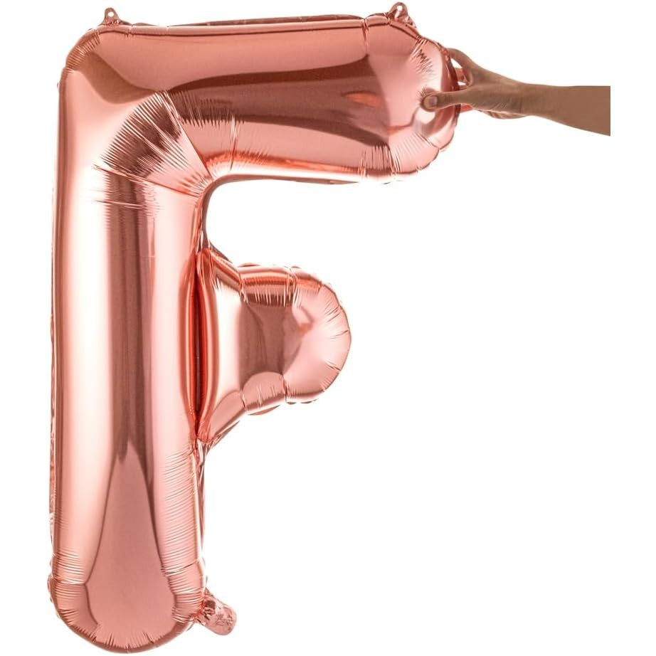 Balon Folie Metalizata Litera F, Decoratiune Petrecere Umflare Heliu sau Aer, Aluminiu, Inaltime 80 cm, Rose Gold