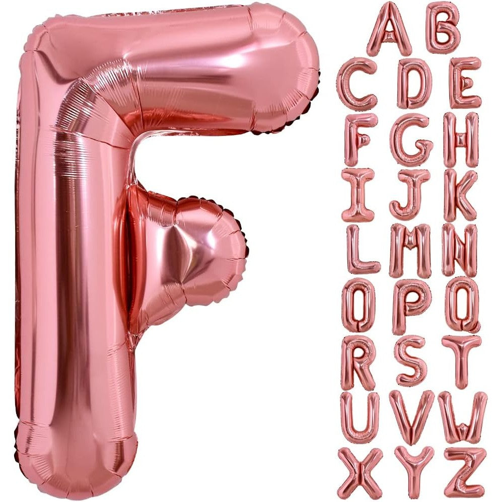 Balon Folie Metalizata Litera F, Decoratiune Petrecere Umflare Heliu sau Aer, Aluminiu, Inaltime 80 cm, Rose Gold