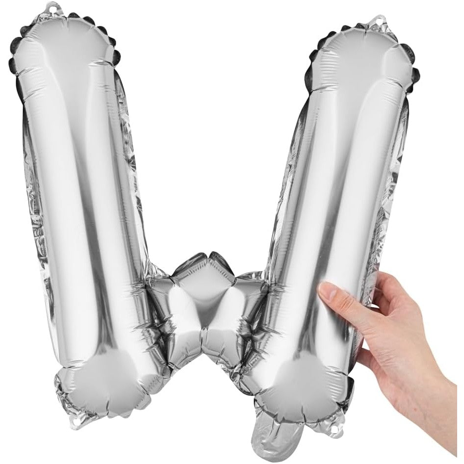 Balon Folie Metalizata Litera W, Umflare Heliu sau Aer, Include Pai de Umflare, Aluminiu, 80 cm, Argintiu