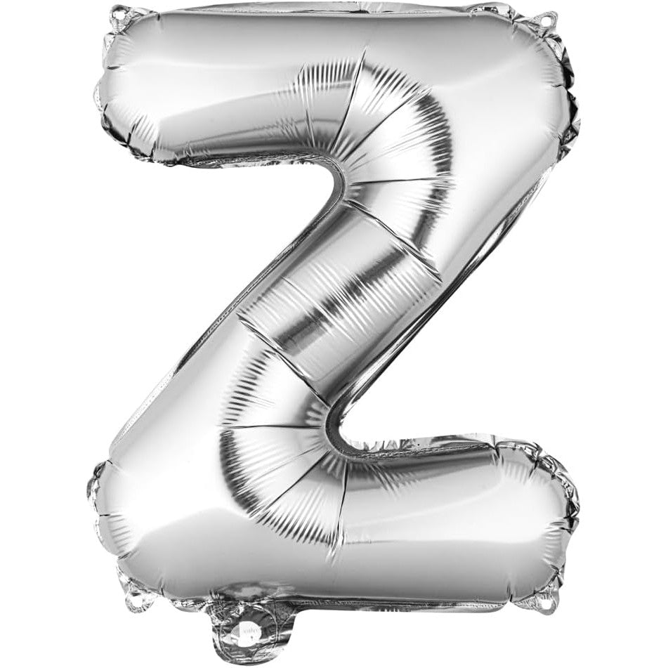 Balon Folie Metalizata Litera Z, Figurina Gigant pentru Petrecere, Umflare Heliu sau Aer, Aluminiu, Inclus Pai Umflare, 80 cm, Argintiu