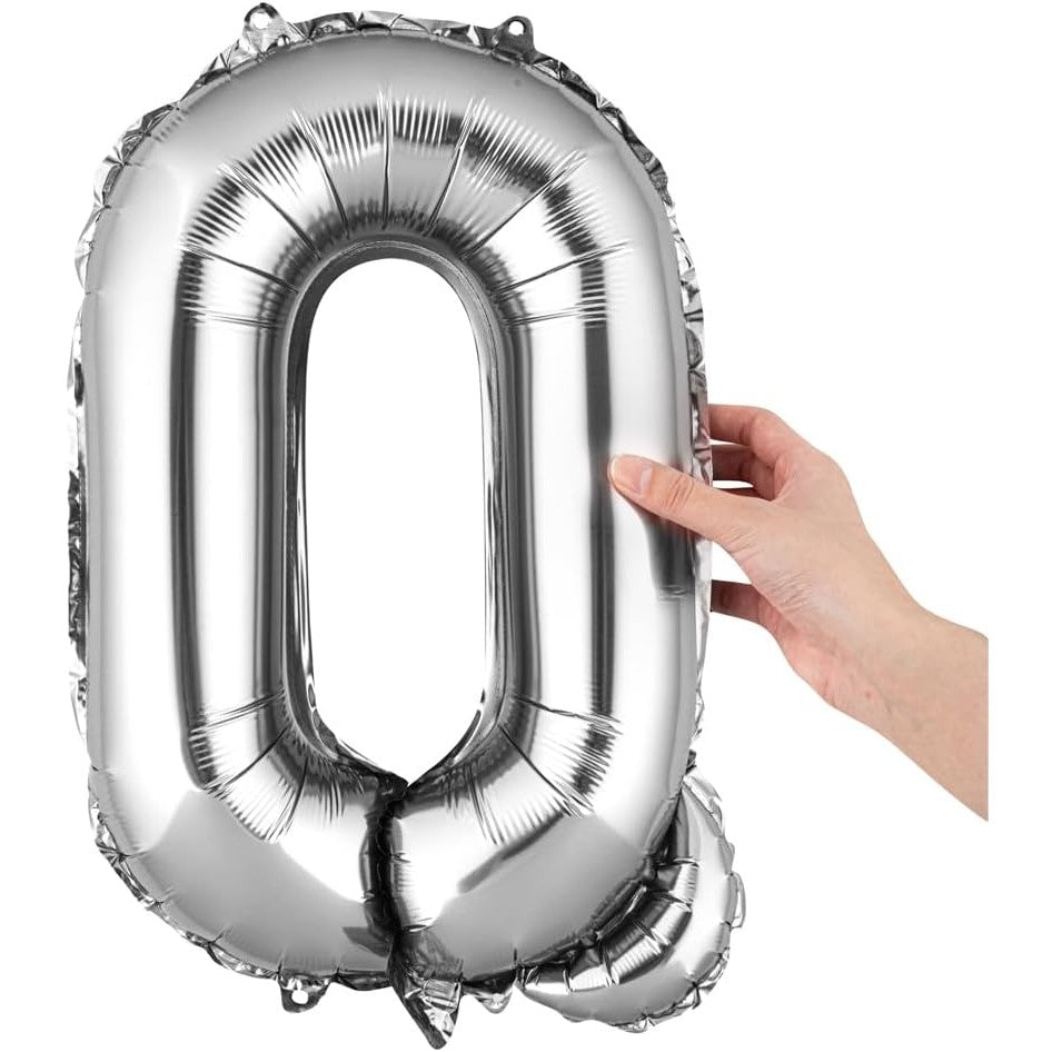 Balon Folie Metalizata Litera Q, Umflare Heliu sau Aer, Include Pai de Umflare, Material Rezistent, Argintiu, 80 cm