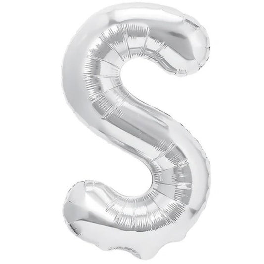 Balon Folie Metalizata Litera S, Inaltime 80 cm, Compatibil Heliu sau Aer, Include Pai Umflare, Argintiu