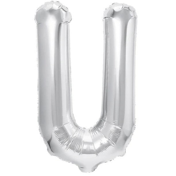 Balon Folie Metalizata Litera U, Umflare Heliu sau Aer, Include Pai de Umflare, Material Rezistent, Argintiu, 80 cm