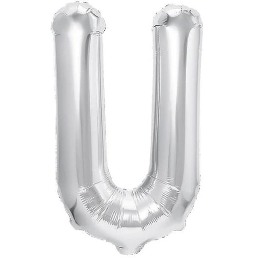 Balon Folie Metalizata Litera U, Umflare Heliu sau Aer, Include Pai de Umflare, Material Rezistent, Argintiu, 80 cm