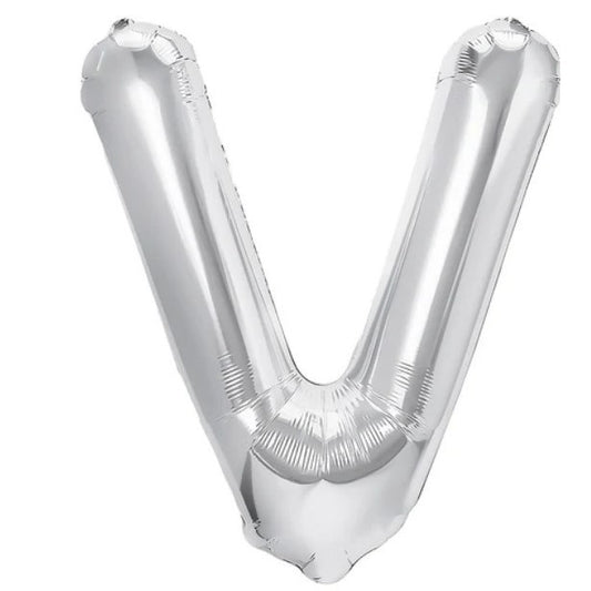 Balon Folie Metalizata Litera V, 80 cm, Reutilizabil, Compatibil Heliu sau Aer, Include Pai de Umflare, Argintiu
