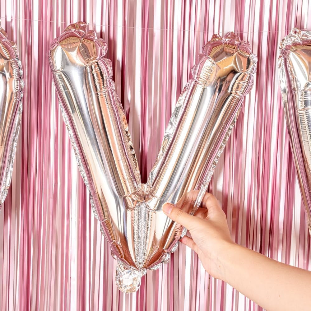 Balon Folie Metalizata Litera V, 80 cm, Reutilizabil, Compatibil Heliu sau Aer, Include Pai de Umflare, Argintiu