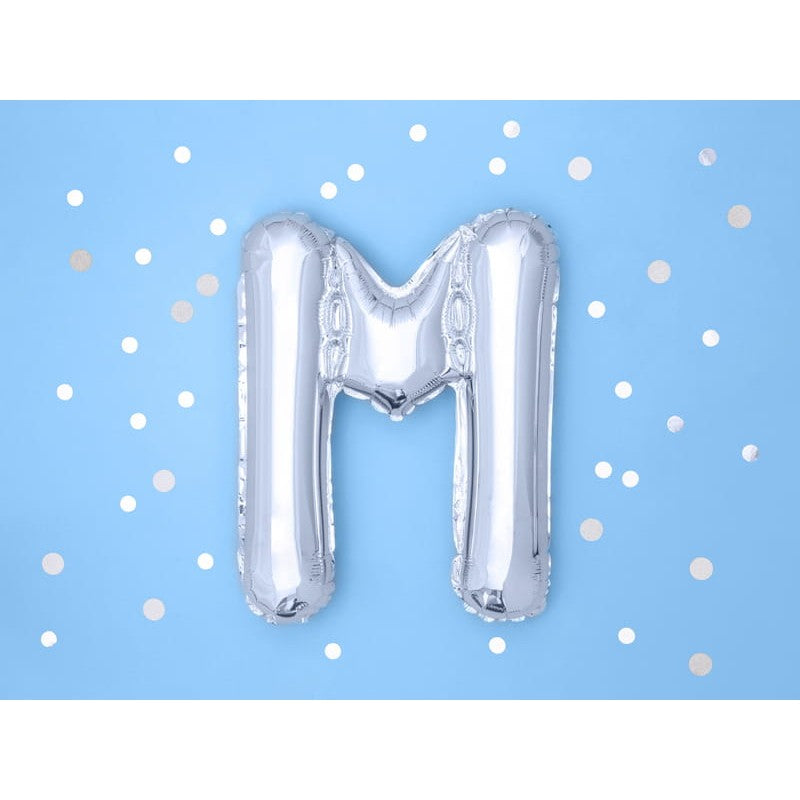 Balon Folie Metalizata Litera M, Reutilizabil, Umflare Aer sau Heliu, Aluminiu, Inaltime 80 cm, Argintiu