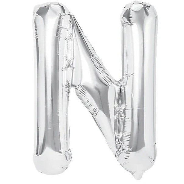Balon Folie Metalizata Litera N, Decor Petrecere si Aniversare, Compatibil Heliu sau Aer, Aluminiu, Inaltime 80 cm, Include Pai Umflare, Argintiu