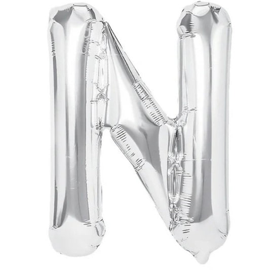 Balon Folie Metalizata Litera N, Decor Petrecere si Aniversare, Compatibil Heliu sau Aer, Aluminiu, Inaltime 80 cm, Include Pai Umflare, Argintiu