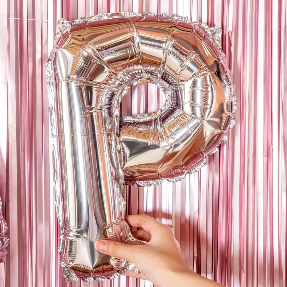 Balon Folie Metalizata Litera P, Gigant 80 cm, Umflare Aer sau Heliu, Reutilizabil, Aluminiu, Argintiu