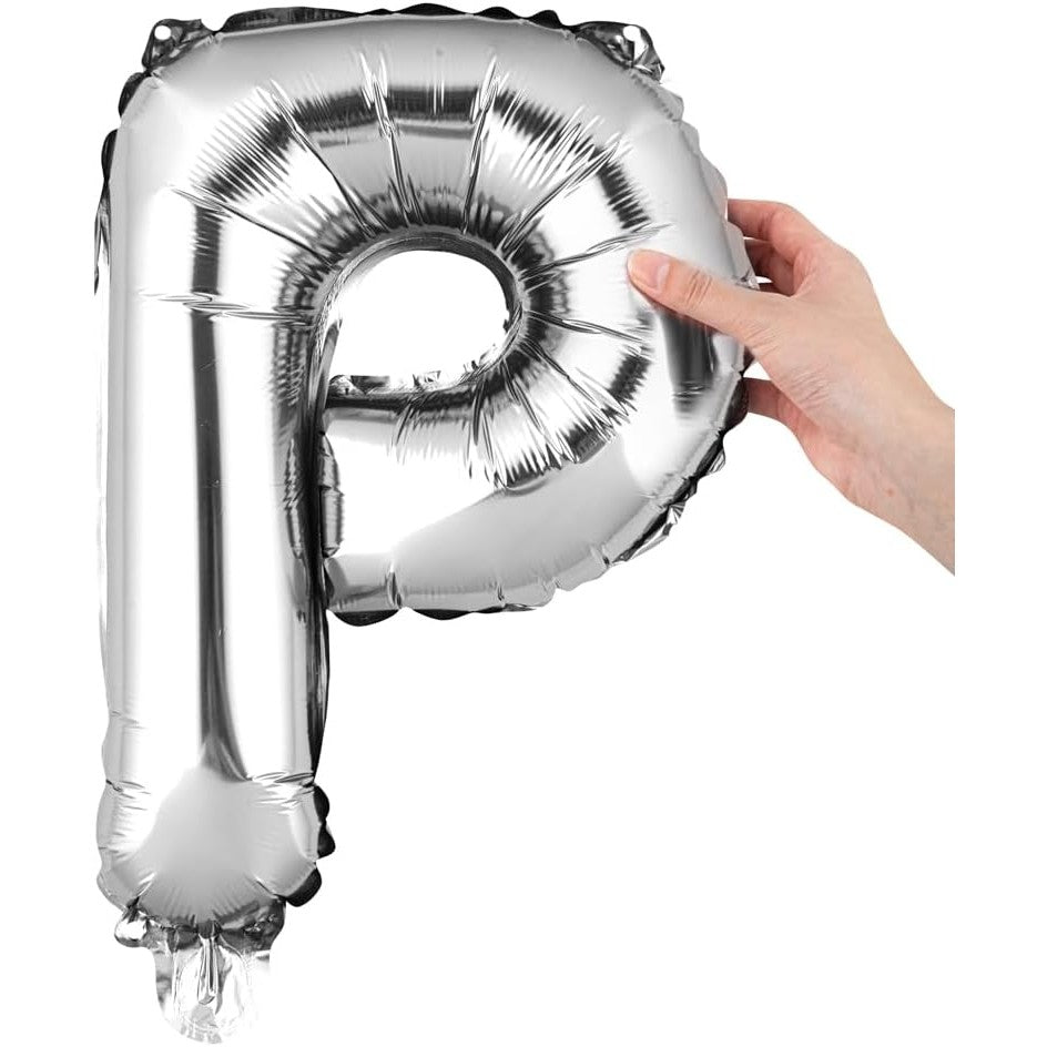 Balon Folie Metalizata Litera P, Gigant 80 cm, Umflare Aer sau Heliu, Reutilizabil, Aluminiu, Argintiu