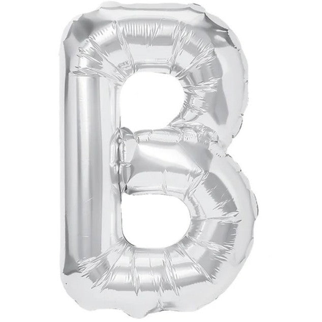 Balon Folie Metalizata Litera B, 80 cm, Umflare Heliu sau Aer, Include Pai, Aluminiu, Argintiu