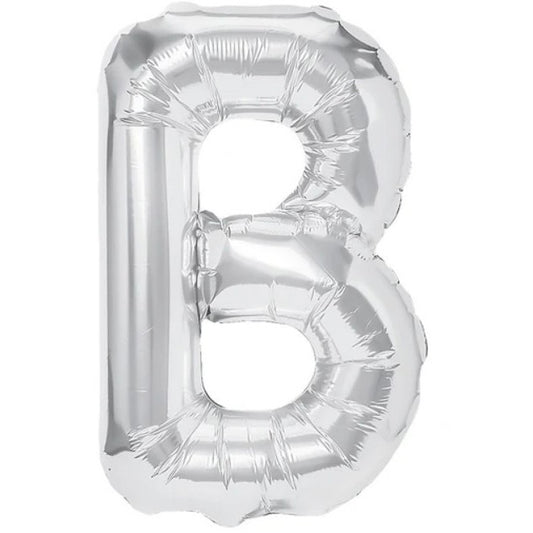 Balon Folie Metalizata Litera B, 80 cm, Umflare Heliu sau Aer, Include Pai, Aluminiu, Argintiu