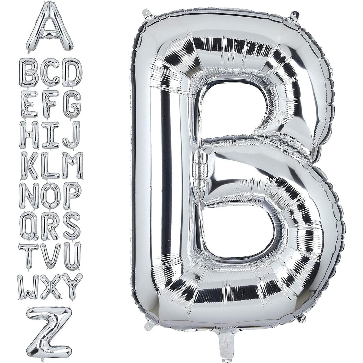 Balon Folie Metalizata Litera B, 80 cm, Umflare Heliu sau Aer, Include Pai, Aluminiu, Argintiu