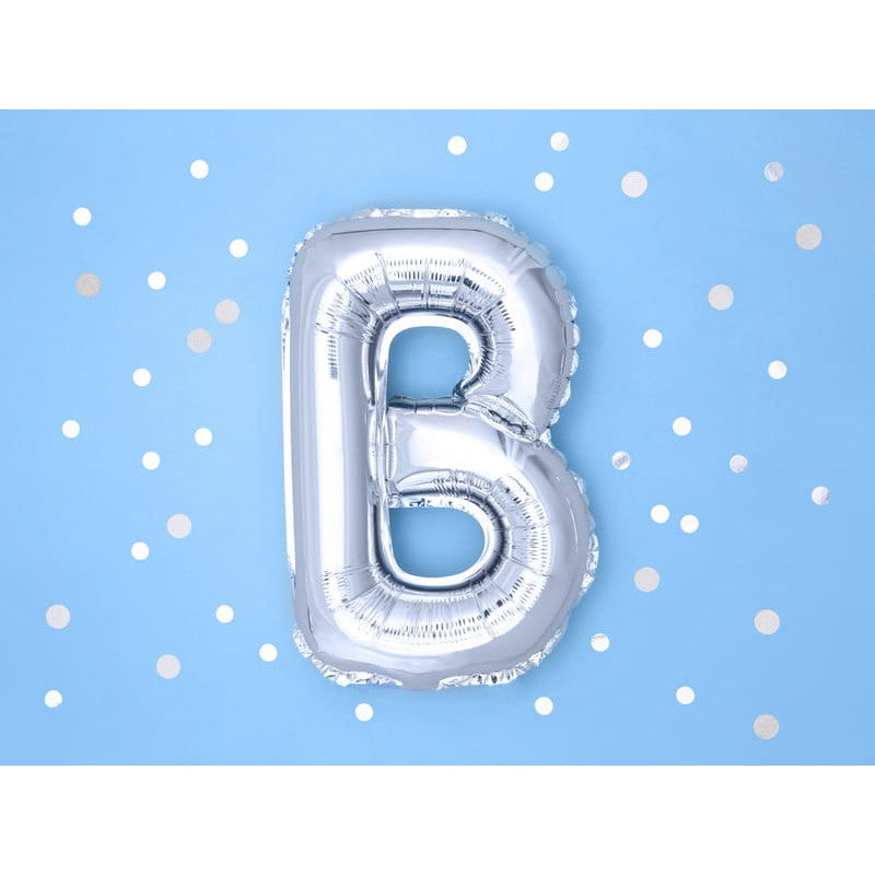 Balon Folie Metalizata Litera B, 80 cm, Umflare Heliu sau Aer, Include Pai, Aluminiu, Argintiu
