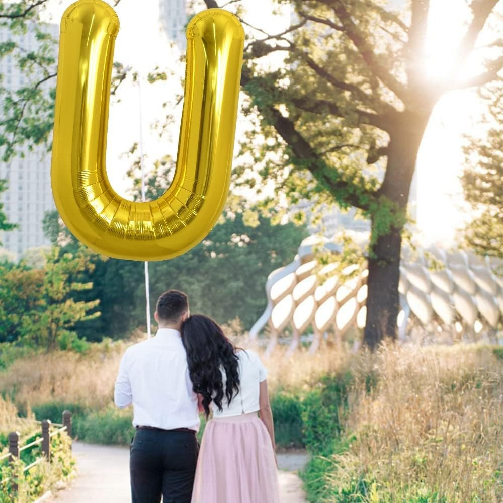 Balon Folie Metalizata Litera U, Umflare Heliu sau Aer, Material Rezistent cu Pai Inclus, Decor Petrecere si Aniversare, Auriu, 80 cm