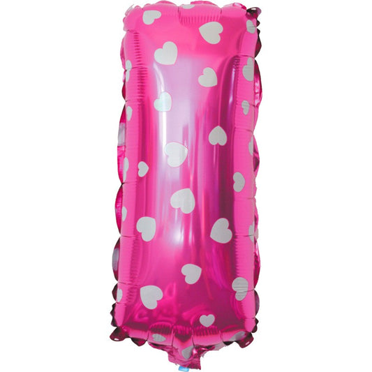 Balon Folie Metalizata Litera I, Model cu Inimioare, Umflare cu Aer sau Heliu, Folie de Aluminiu, Roz, 40 cm