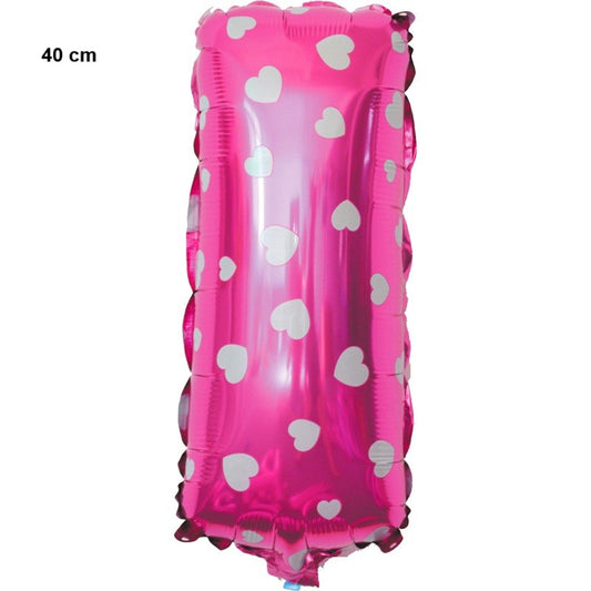 Balon Folie Metalizata Litera I, Model cu Inimioare, Umflare cu Aer sau Heliu, Folie de Aluminiu, Roz, 40 cm