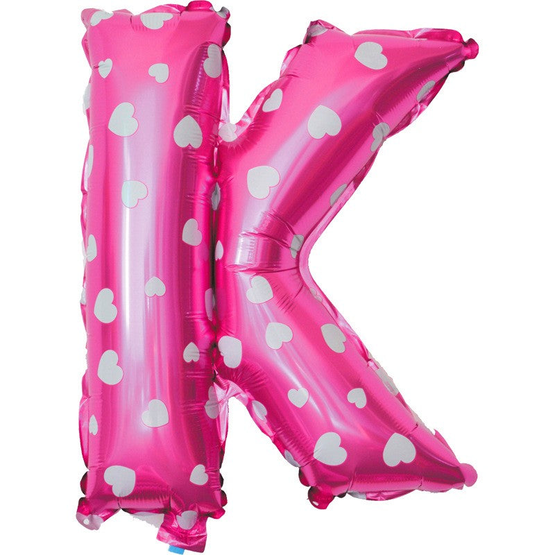 Balon Folie Metalizata Litera K, Model cu Inimioare, Umflare Aer sau Heliu, Include Pai, Roz, 40 cm