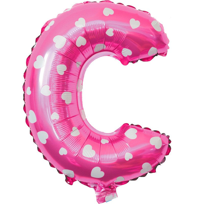 Balon Folie Metalizata Litera C cu Imprimeu Inimioare, Decoratiune Petrecere Aniversara, Umflare Aer sau Heliu, Include Pai, Roz, 40 cm