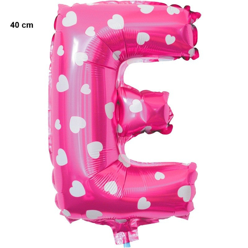 Balon Folie Metalizata Litera E, Design Inimioare, Umflare Aer sau Heliu, Material Aluminiu, Include Pai, Roz, 40 cm