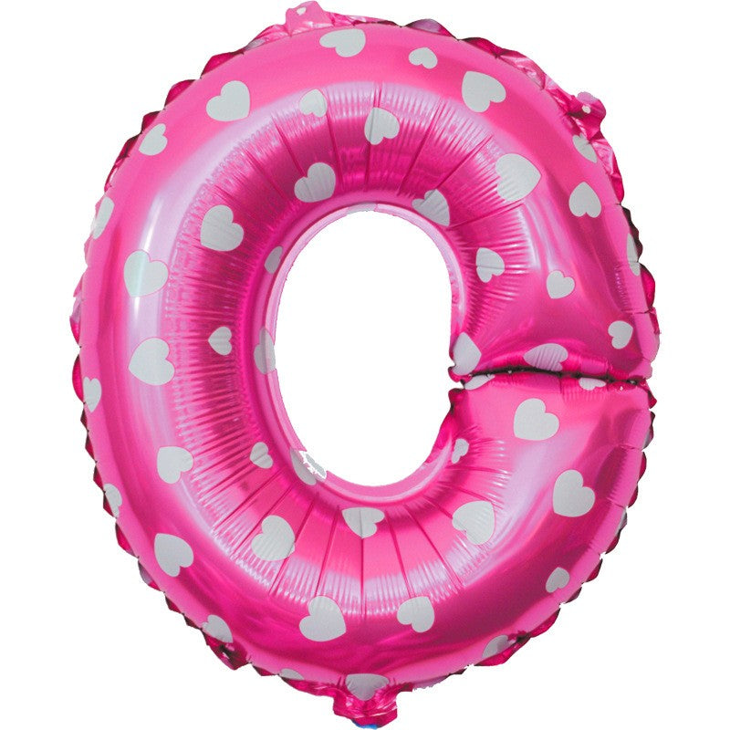 Balon Litera O din Folie Metalizata, Imprimeu Inimioare, Decoratiuni Petrecere Aniversara, Compatibil Heliu sau Aer, Include Pai de Umflare, 40 cm, Roz