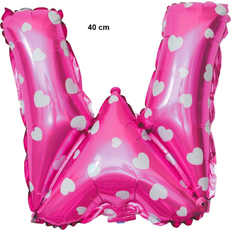 Balon Folie Metalizata Litera W, Model cu Inimioare, Umflare cu Aer sau Heliu, Folie de Aluminiu, 40 cm, Roz