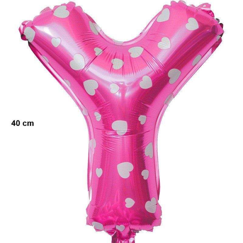 Balon Folie Metalizata Litera Y, Model cu Imprimeu Inimioare, Umflare Aer sau Heliu, Include Pai, Roz, 40 cm