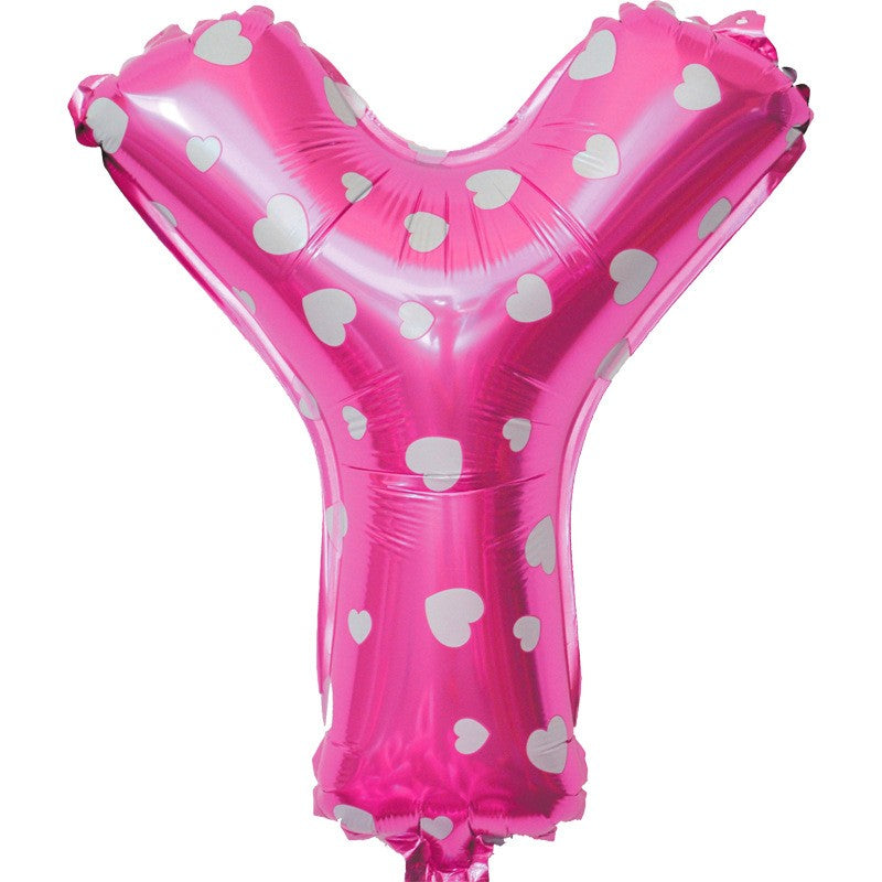 Balon Folie Metalizata Litera Y, Model cu Imprimeu Inimioare, Umflare Aer sau Heliu, Include Pai, Roz, 40 cm