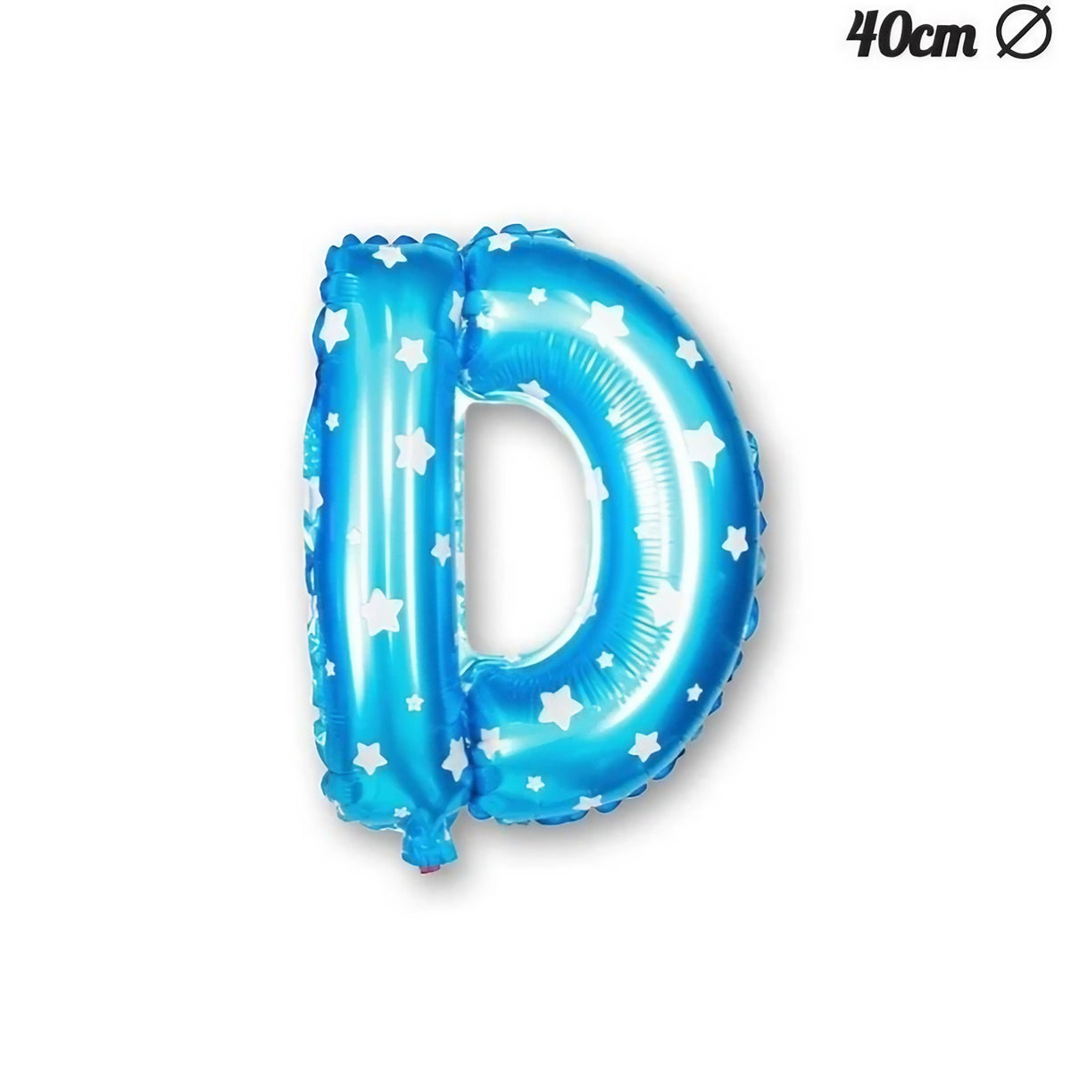 Balon Folie Metalizata Litera D, Imprimeu Stelute, Umflare Heliu sau Aer, Pai Inclus, 40 cm, Albastru