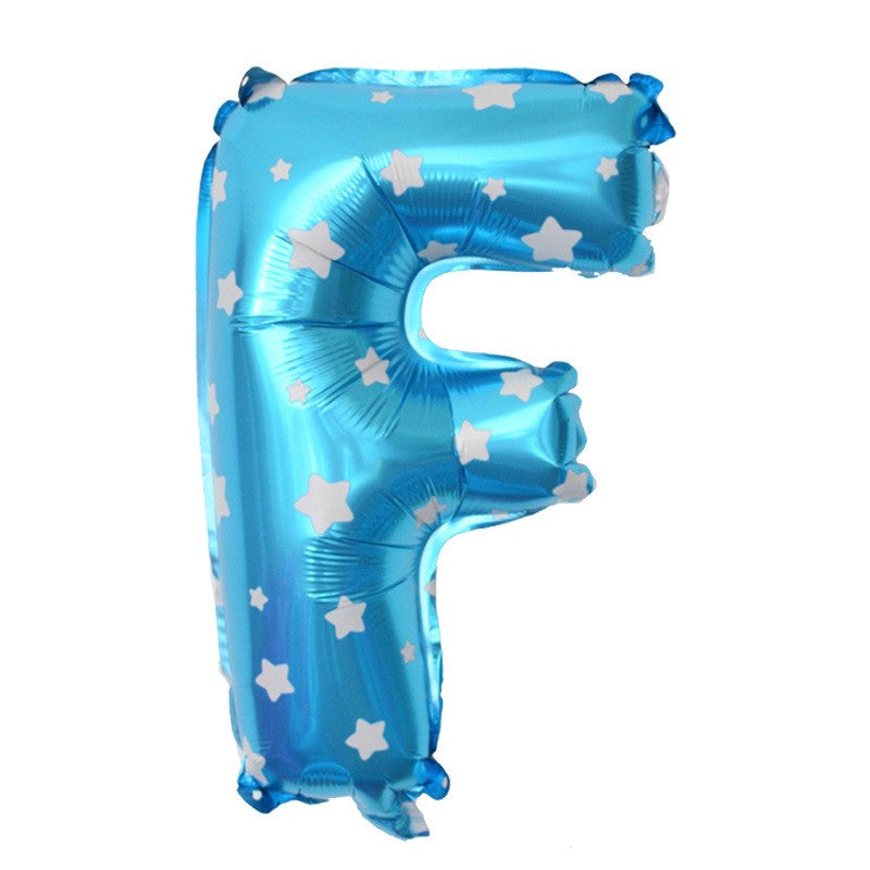 Balon Folie Metalizata Litera F, 40 cm, Model cu Stelute, Compatibil Heliu sau Aer, Pai de Umflare Inclus, Albastru