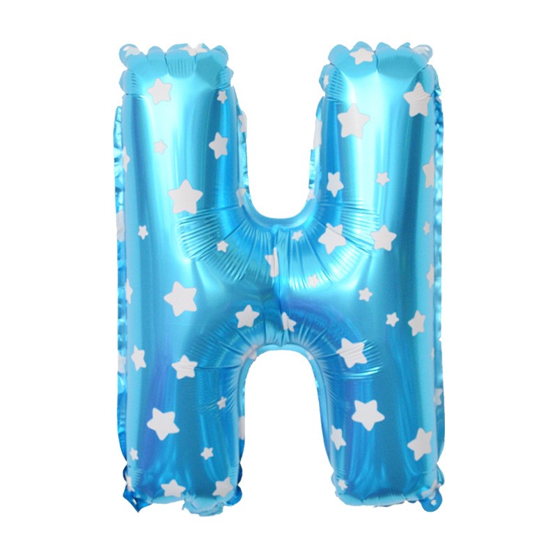 Balon Folie Metalizata Litera H, Model cu Stelute, Reutilizabil, Umflare Aer sau Heliu, Aluminiu, 40 cm, Albastru