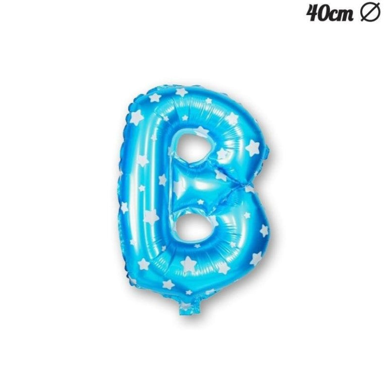 Balon Folie Metalizata Litera B, Model cu Stelute, Umflare Heliu sau Aer, Include Pai, Aluminiu, 40 cm, Albastru