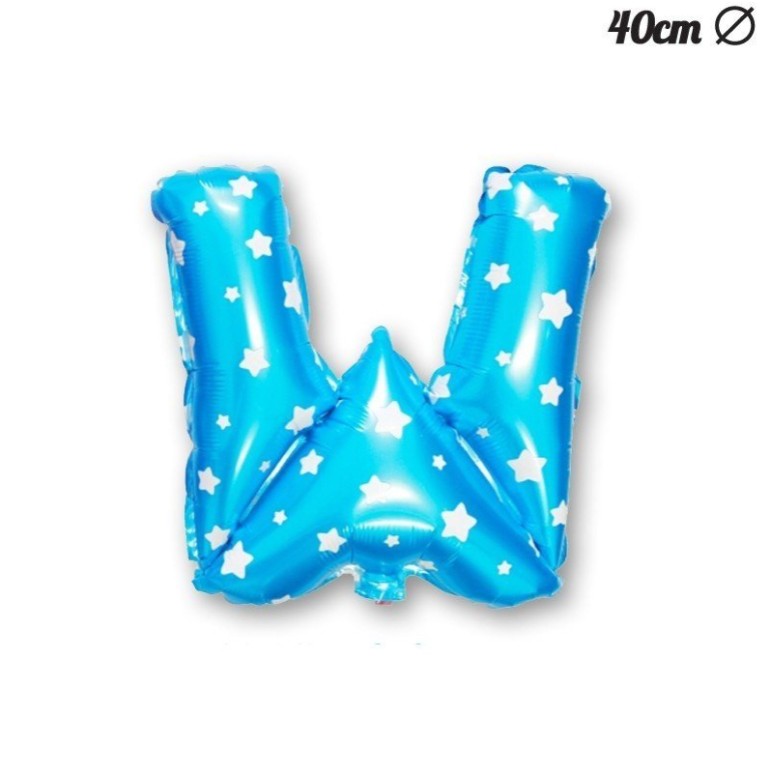 Balon Folie Metalizata Litera W, Design Imprimeu Stelute, Umflare Heliu sau Aer, Material Rezistent, Include Pai, Albastru, 40 cm