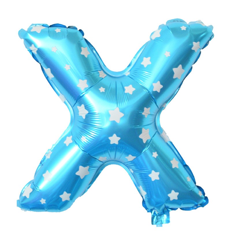 Balon Folie Metalizata Litera X, Imprimeu Stelute, Umflare Heliu sau Aer, Aluminiu, include Pai, 40 cm, Albastru