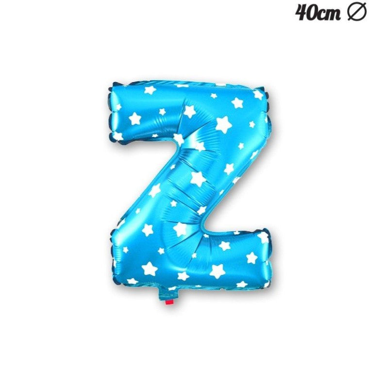 Balon Folie Metalizata Litera Z, Model Stelute, Umflare Heliu sau Aer, Aluminiu, Inclus Pai Umflare, 40 cm, Albastru