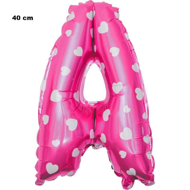 Balon Folie Metalizata Litera A, Imprimeu Inimioare, Umflare Heliu sau Aer, Include Pai, Aluminiu, 40 cm, Roz