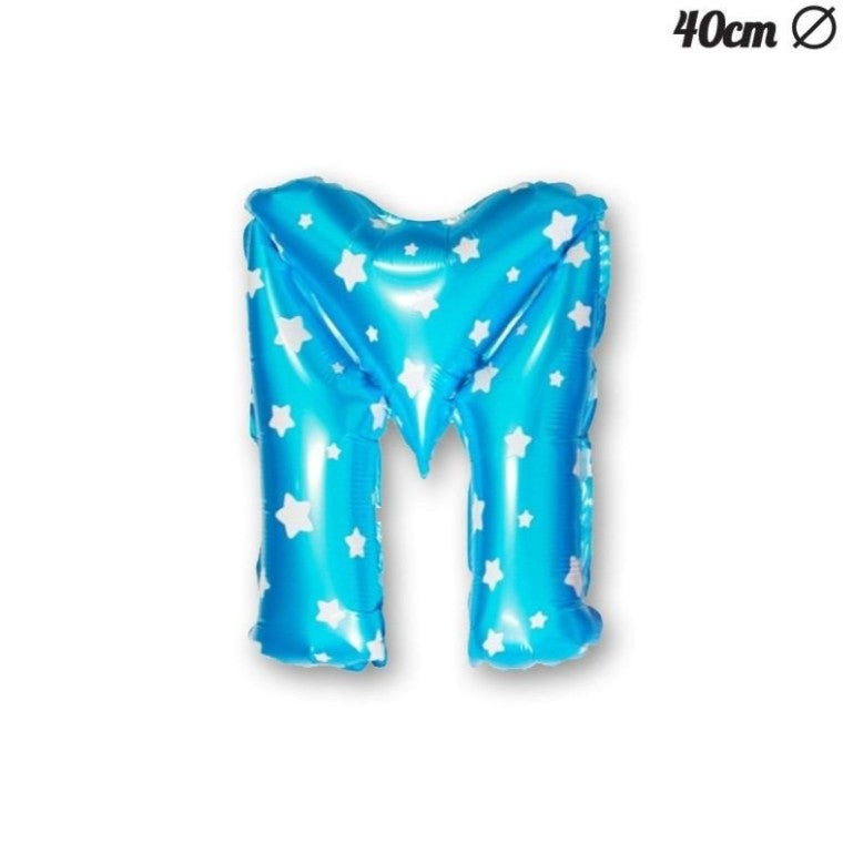 Balon Folie Metalizata Litera M, Imprimeu Stelute, Decoratiuni Party si Aniversari, Umflare Heliu sau Aer, Include Pai, Albastru, 40 cm